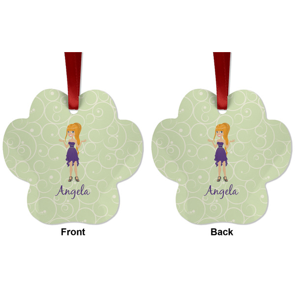 Custom Character (Woman) Metal Paw Ornament - Front and Back