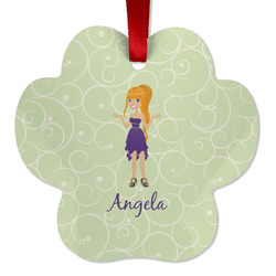 Custom Character (Woman) Metal Paw Ornament - Double Sided w/ Name or Text