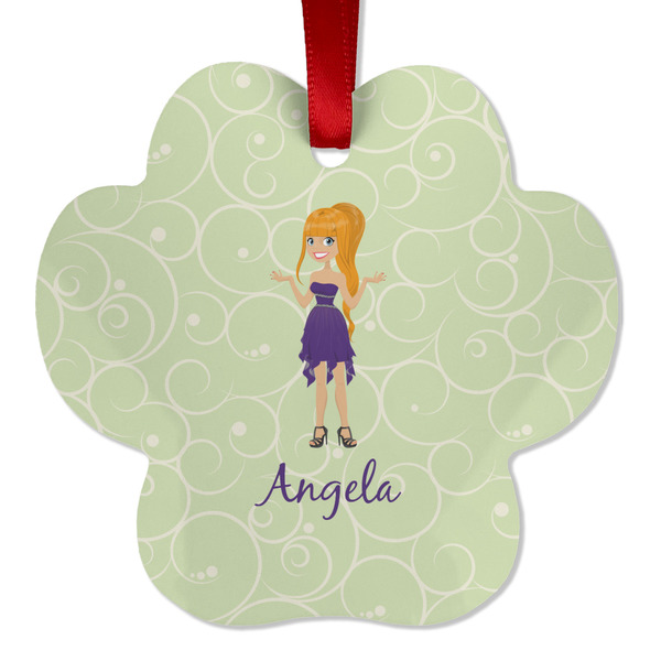 Custom Custom Character (Woman) Metal Paw Ornament - Double Sided w/ Name or Text