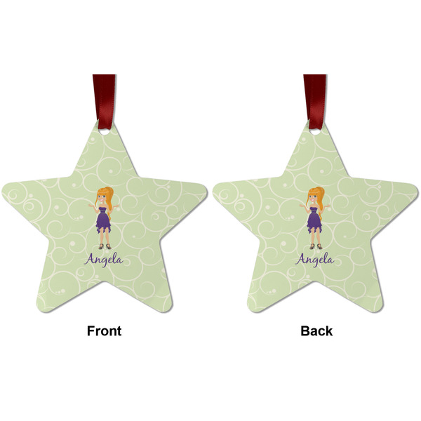 Custom Character (Woman) Metal Star Ornament - Front and Back