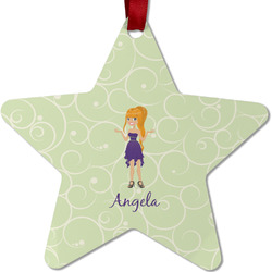 Custom Character (Woman) Metal Star Ornament - Double Sided w/ Name or Text