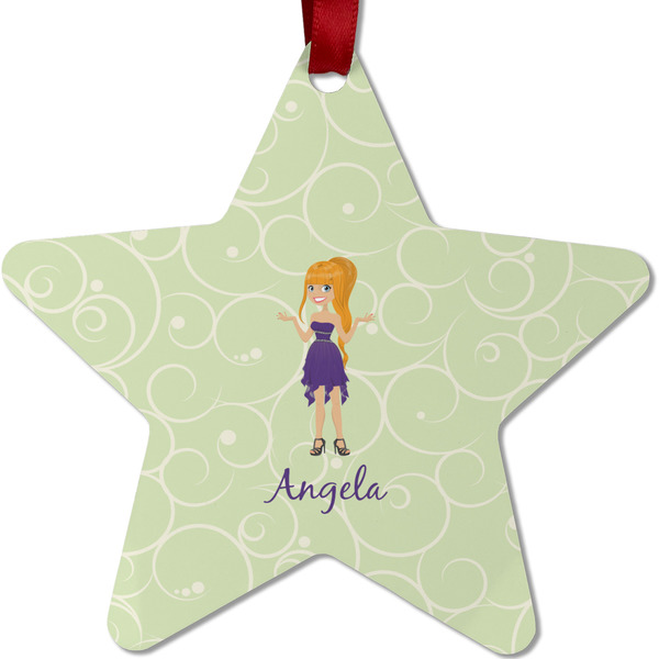Custom Custom Character (Woman) Metal Star Ornament - Double Sided w/ Name or Text