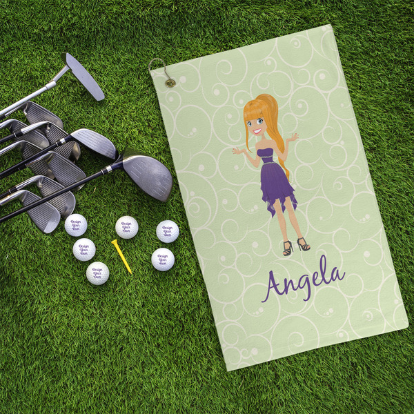 Custom Character (Woman) Microfiber Golf Towels - LIFESTYLE