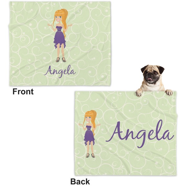 Custom Character (Woman) Microfleece Dog Blanket - Large- Front & Back
