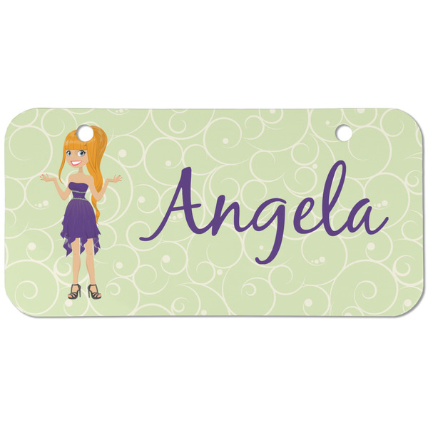 Custom Custom Character (Woman) Mini/Bicycle License Plate (2 Holes) (Personalized)
