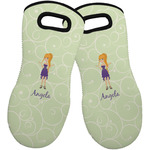 Custom Character (Woman) Neoprene Oven Mitts - Set of 2 w/ Name or Text