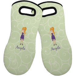 Custom Character (Woman) Neoprene Oven Mitts - Set of 2 w/ Name or Text