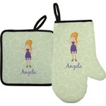 Custom Character (Woman) Oven Mitt & Pot Holder Set w/ Name or Text