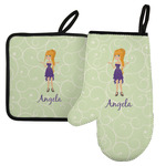Custom Character (Woman) Left Oven Mitt & Pot Holder Set w/ Name or Text
