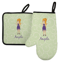 Custom Character (Woman) Left Oven Mitt & Pot Holder Set w/ Name or Text
