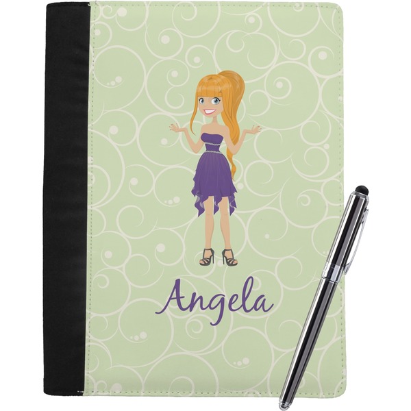 Custom Custom Character (Woman) Notebook Padfolio - Large w/ Name or Text