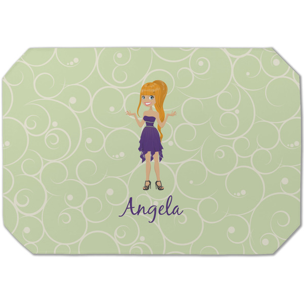 Custom Custom Character (Woman) Dining Table Mat - Octagon (Single-Sided) w/ Name or Text