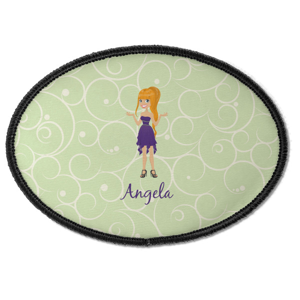 Custom Custom Character (Woman) Iron On Oval Patch w/ Name or Text