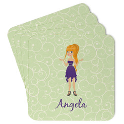 Custom Character (Woman) Paper Coasters w/ Name or Text