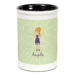 Custom Character (Woman) Ceramic Pencil Holders - Black
