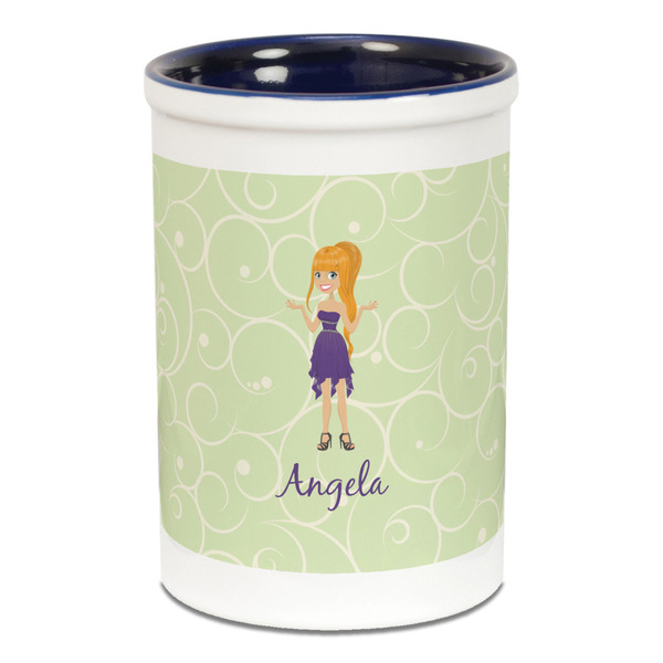 Custom Character (Woman) Pencil Holder - Blue