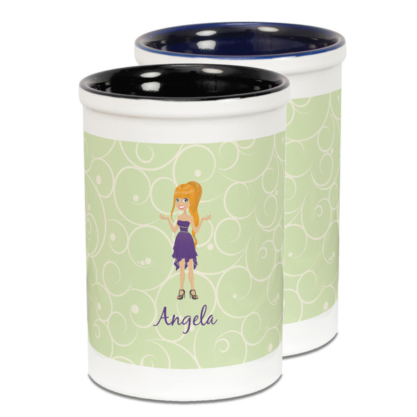 Custom Custom Character (Woman) Ceramic Pencil Holder - Large
