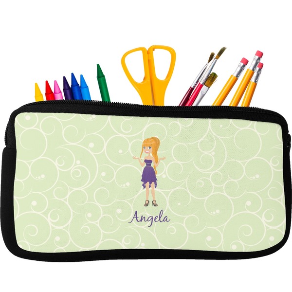 Custom Custom Character (Woman) Neoprene Pencil Case - Small w/ Name or Text