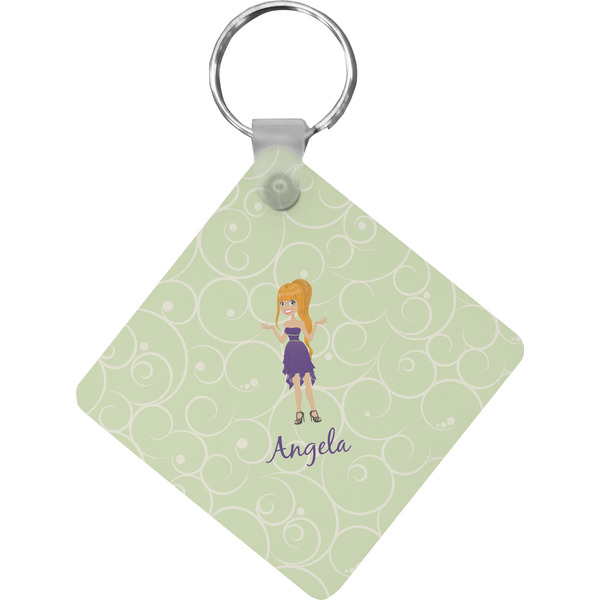 Custom Custom Character (Woman) Diamond Plastic Keychain w/ Name or Text