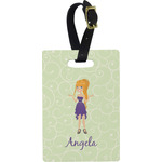 Custom Character (Woman) Plastic Luggage Tag - Rectangular w/ Name or Text
