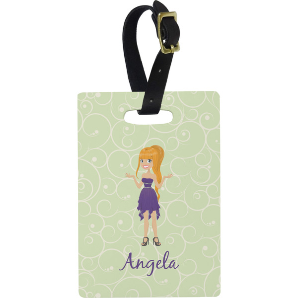 Custom Custom Character (Woman) Plastic Luggage Tag - Rectangular w/ Name or Text