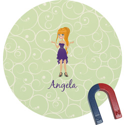 Custom Character (Woman) Round Fridge Magnet (Personalized)