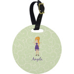 Custom Character (Woman) Plastic Luggage Tag - Round (Personalized)