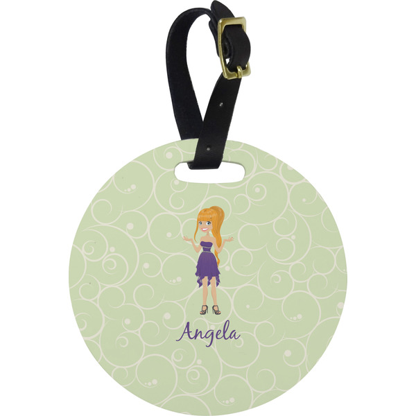 Custom Custom Character (Woman) Plastic Luggage Tag - Round (Personalized)
