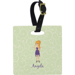 Custom Character (Woman) Plastic Luggage Tag - Square w/ Name or Text