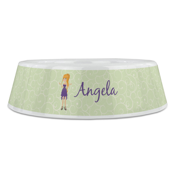 Custom Character (Woman) Plastic Pet Bowls - Large - FRONT