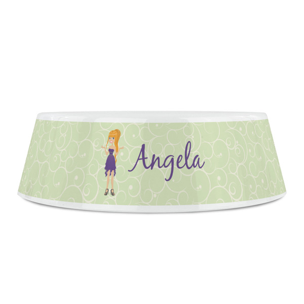 Custom Character (Woman) Plastic Pet Bowls - Small - FRONT