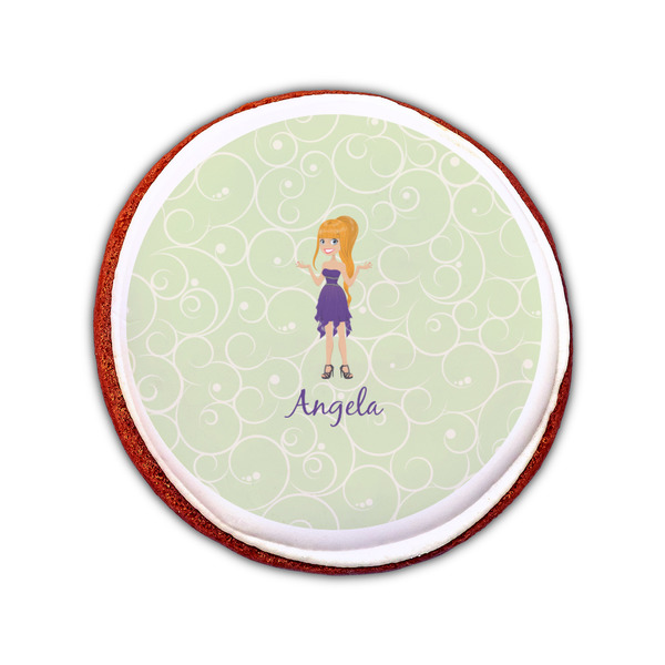 Custom Character (Woman) Printed Icing Circle - Small - On Cookie
