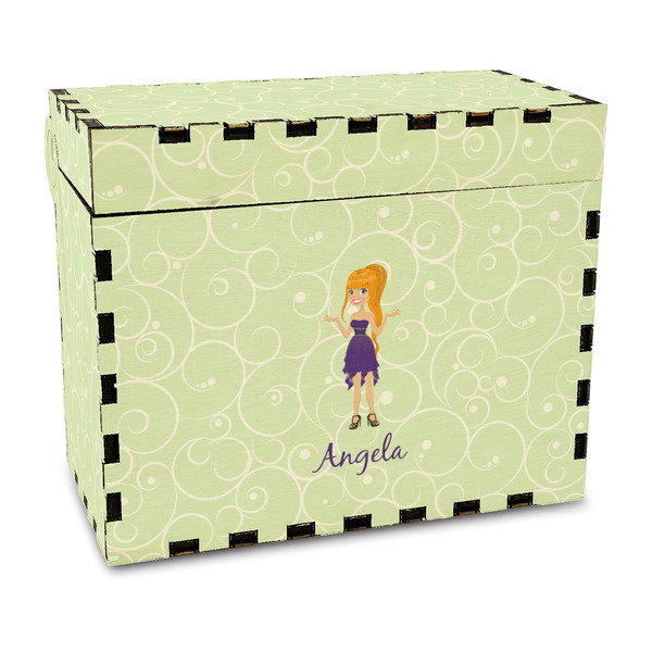 Custom Custom Character (Woman) Wood Recipe Box - Full Color Print (Personalized)