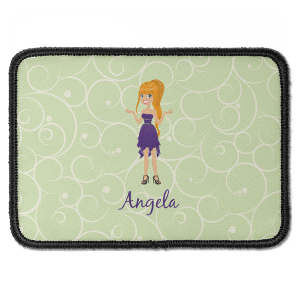 Custom Custom Character (Woman) Iron On Rectangle Patch w/ Name or Text