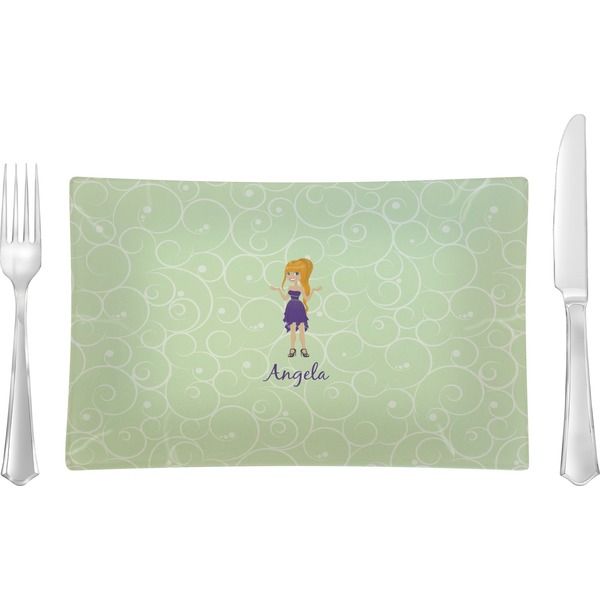 Custom Custom Character (Woman) Rectangular Glass Lunch / Dinner Plate - Single or Set (Personalized)