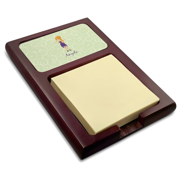 Custom Custom Character (Woman) Red Mahogany Sticky Note Holder (Personalized)