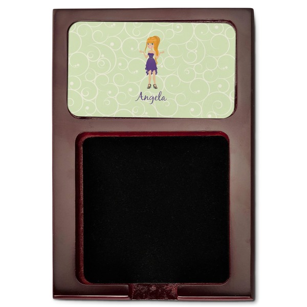 Custom Character (Woman) Red Mahogany Sticky Note Holder - Flat