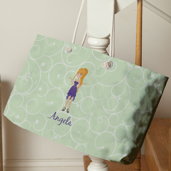 Custom Character (Woman) Large Rope Tote - Life Style