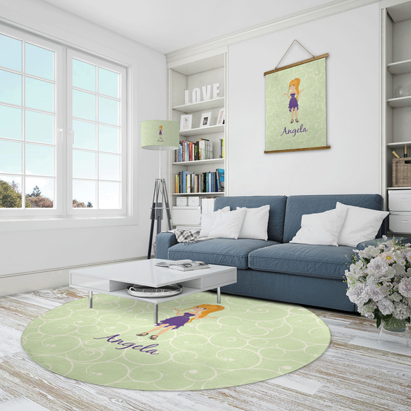 Custom Character (Woman) Round Area Rug - IN CONTEXT