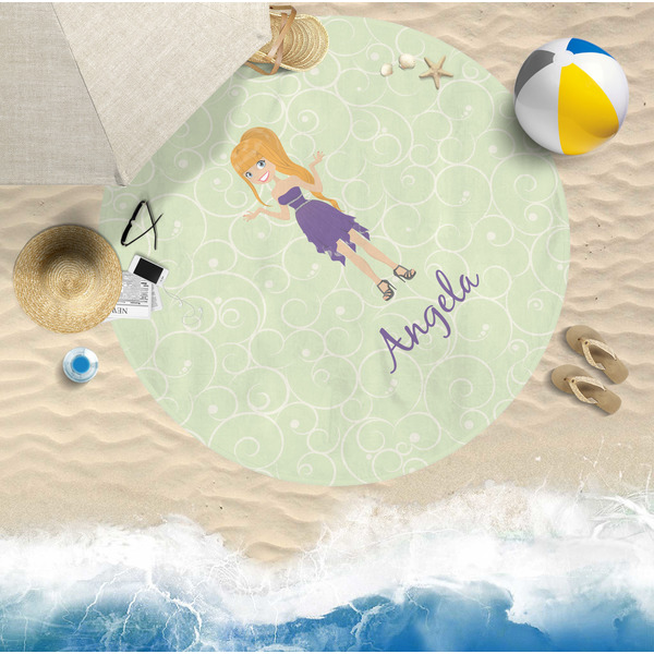 Custom Character (Woman) Round Beach Towel Lifestyle