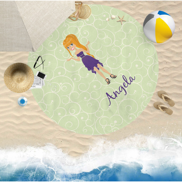 Custom Character (Woman) Round Beach Towel Lifestyle