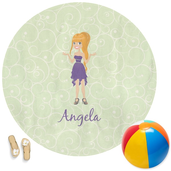 Custom Custom Character (Woman) Round Beach Towel (Personalized)