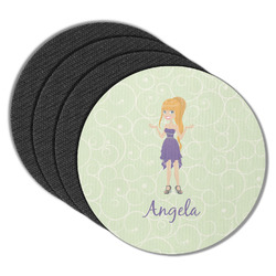 Custom Character (Woman) Round Rubber Backed Coasters - Set of 4 (Personalized)