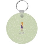 Custom Character (Woman) Round Plastic Keychain (Personalized)