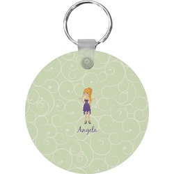 Custom Character (Woman) Round Plastic Keychain (Personalized)