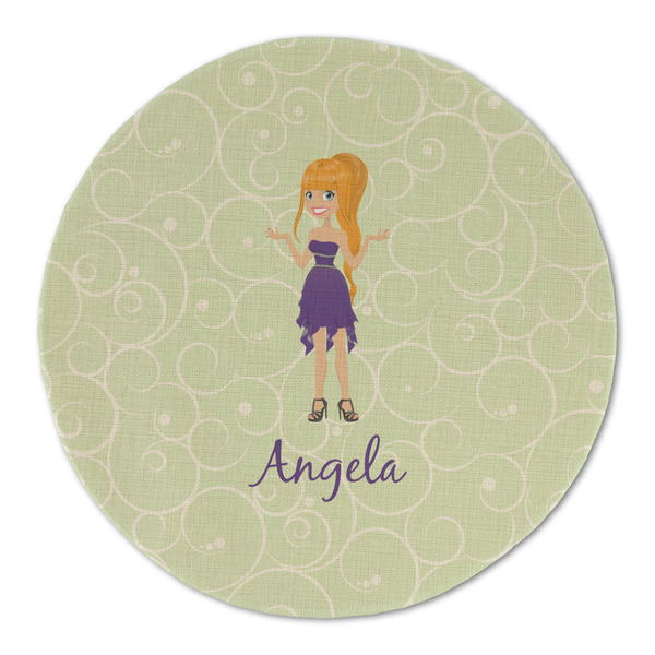 Custom Custom Character (Woman) Round Linen Placemat - Single Sided (Personalized)