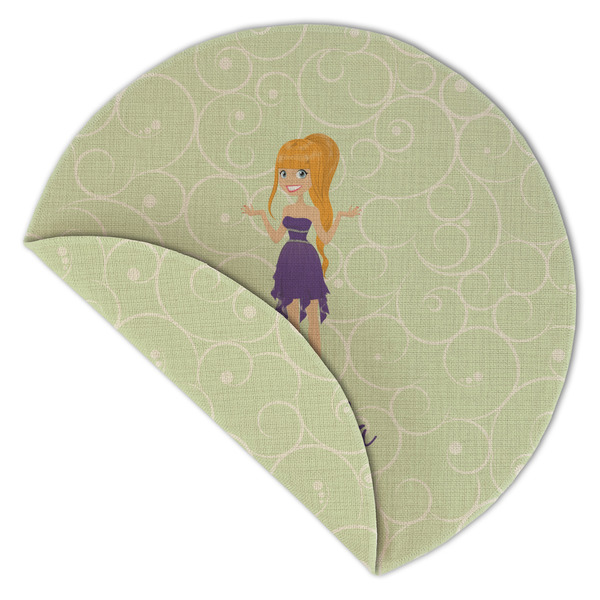 Custom Character (Woman) Round Linen Placemats - Front (folded corner double sided)