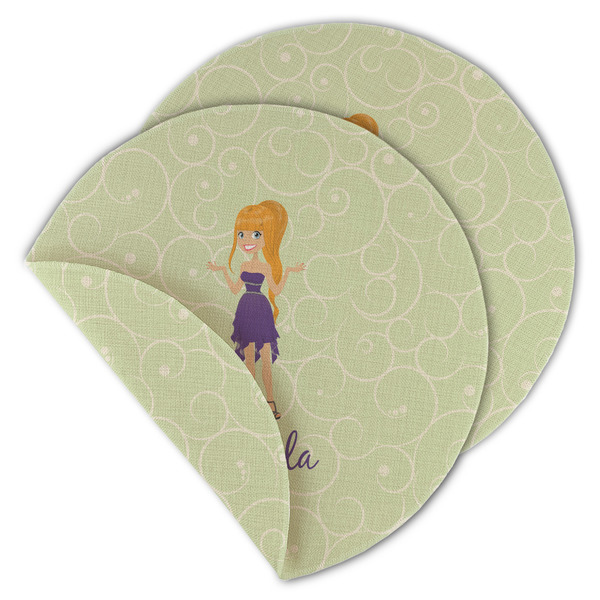 Custom Character (Woman) Round Linen Placemats - MAIN (Double-Sided)