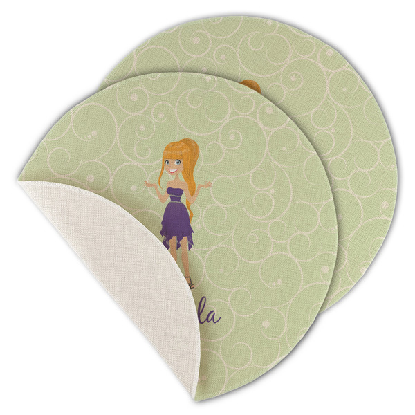 Custom Custom Character (Woman) Round Linen Placemat - Single Sided - Set of 4 (Personalized)