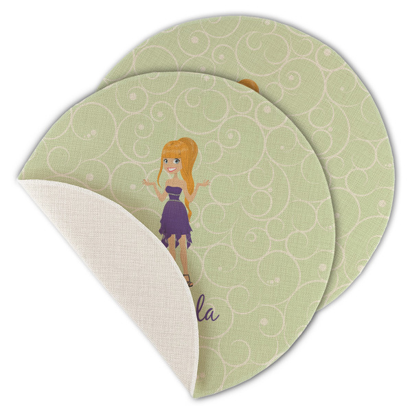 Custom Character (Woman) Round Linen Placemats - MAIN (Single Sided)